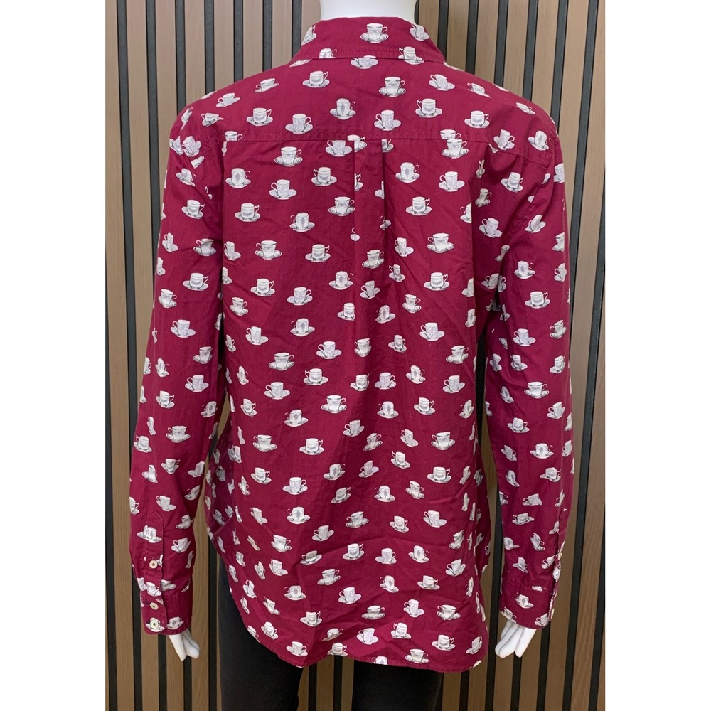 Talbots Women's Burgundy Teacup Print Cotton Button Down Shirt M Long Sleeve - Picture 3 of 9